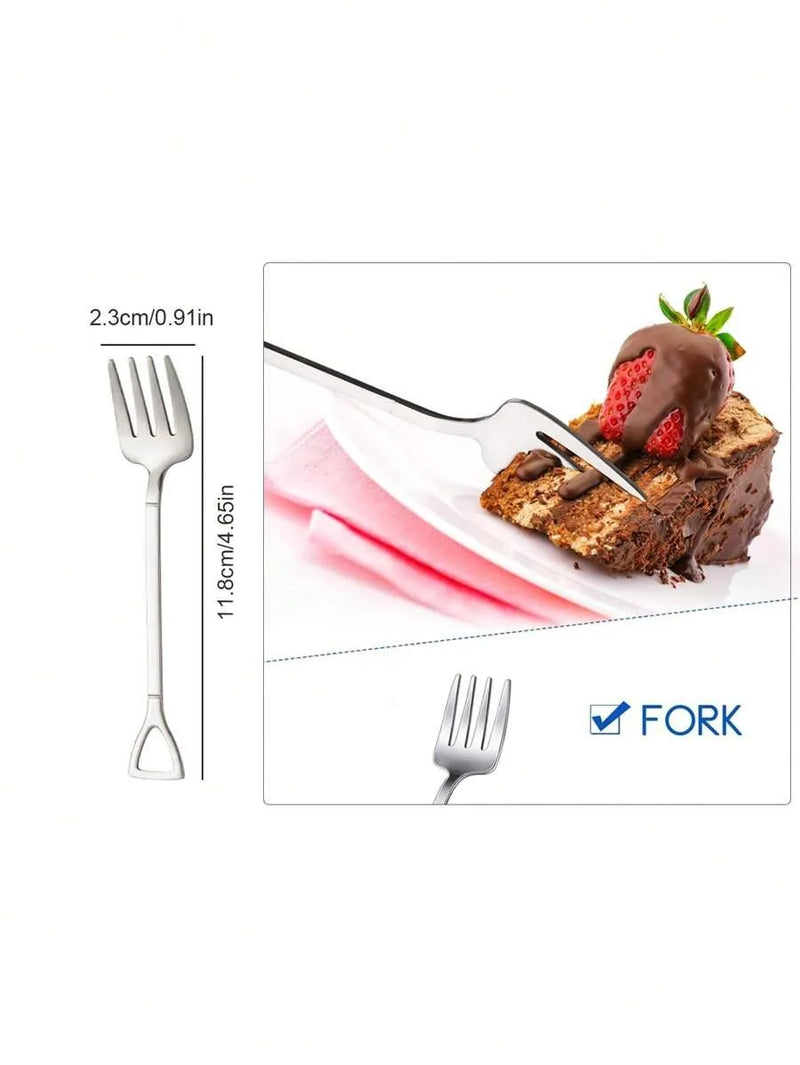 Juego de 4/8/12 tenedores de postre y fruta de acero inoxidable, tenedor pequeño con forma de pala, adecuado para la hora del té, bodas y fiestas