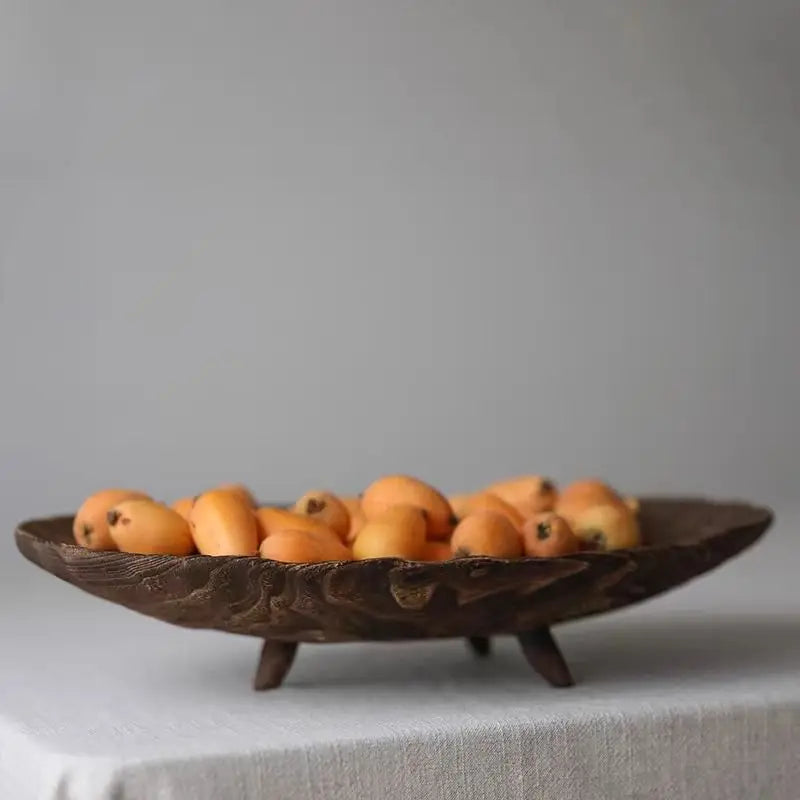Bandeja de frutas de madera maciza retro, adorno de decoración de escritorio, bandeja de madera para sala de estar, bandejas para aperitivos, bandeja decorativa de cocina