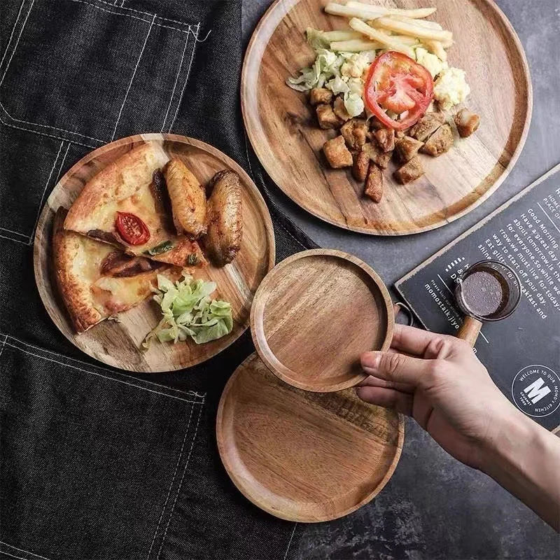 Plateau Service Bois Acacia Rond