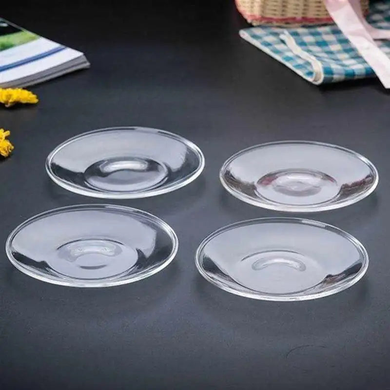 2/4 platos de postre redondos de cristal transparente, platillos para tazas de té, platos para aperitivos, vajilla para cocina, comedor y bar