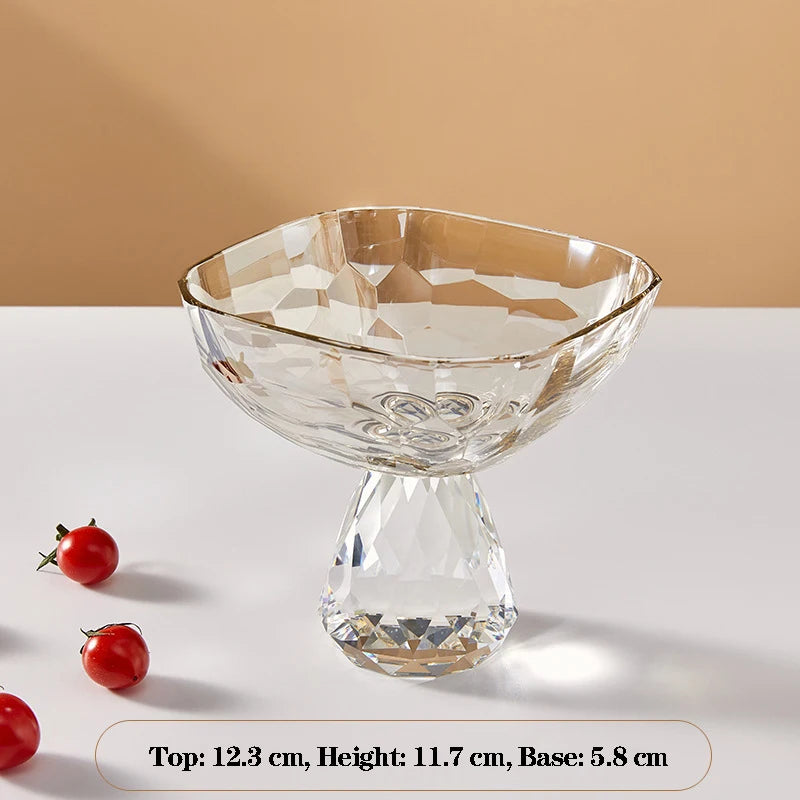 Plato de fruta de cristal transparente, bandeja con pedestal de lujo ligero para aperitivos y postres, bandeja de almacenamiento para entrada, plato decorativo para el hogar