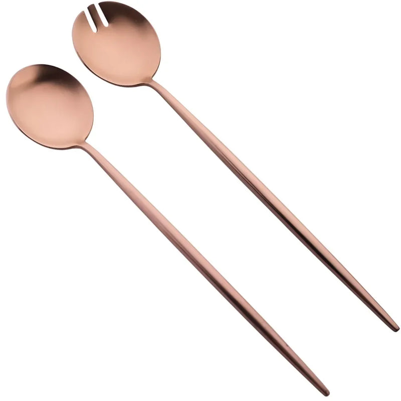 Juego de 2 cucharas de ensalada negras, cubiertos con mango largo, juego de ensalada de acero inoxidable, utensilios de cocina.