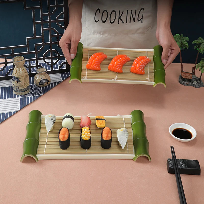 Plato creativo para hot pot japonés, plato de esterilla de bambú, plato para sashimi, vajilla comercial para restaurante de sushi
