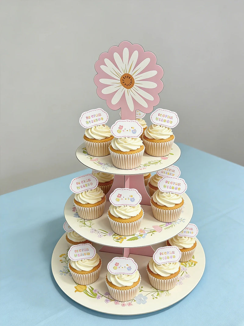 Présentoir Cupcakes Marguerite 3 Niveaux