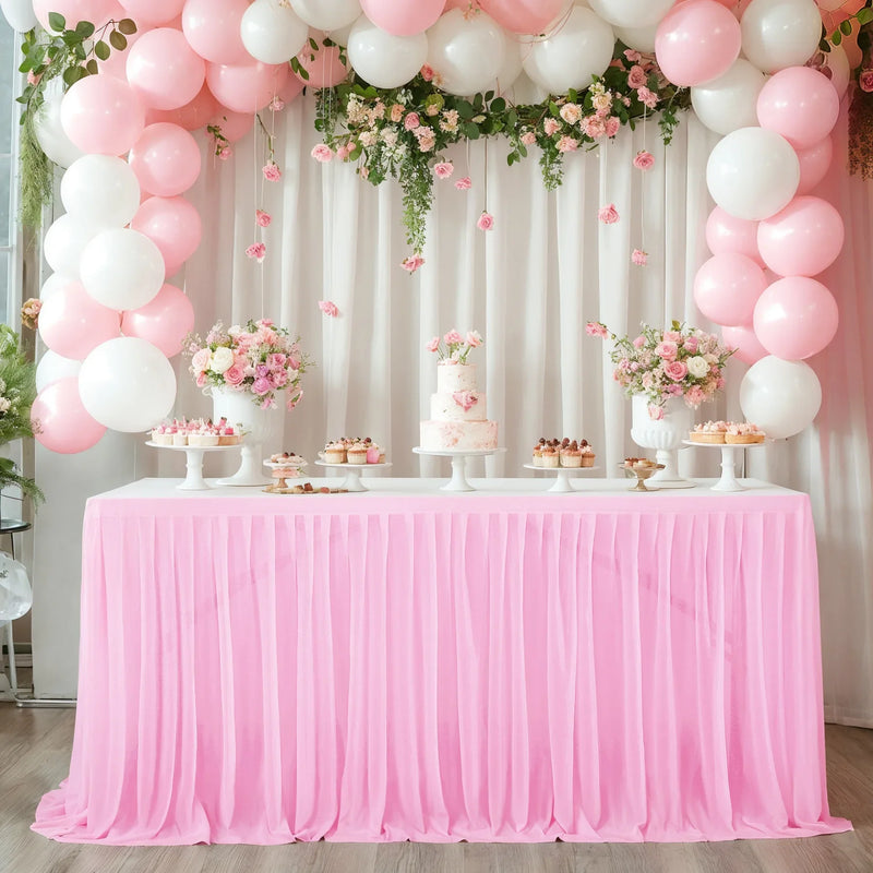 Falda de mesa de tul para mesa rectangular de 14 pies, falda de mesa con volantes semitransparente para decoración de manteles en banquetes, fiestas y bodas
