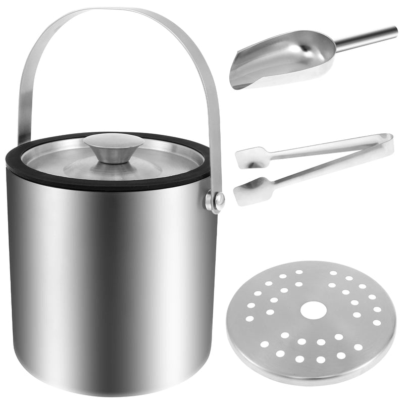 Cubo de hielo de 2L con asa, cubitera de doble pared aislada, recipiente de acero inoxidable para cubitos de hielo para fiestas en bares de cócteles