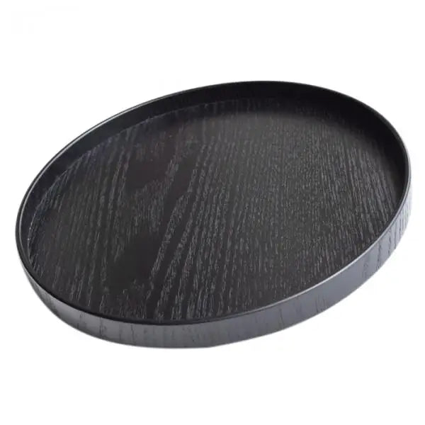 Bandeja de servir redonda de madera, bandeja rústica extra grande para servir comida y aperitivos, fuente para ensaladera, plato de transporte para color negro