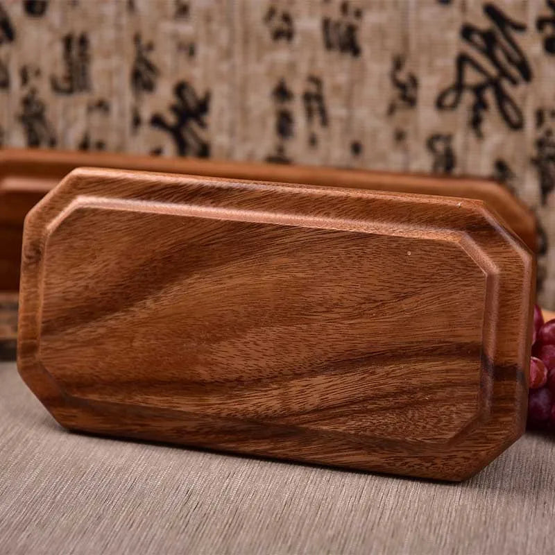 Bandejas de servir de madera de acacia natural, platos de madera octogonales y rectangulares para comida, café, postres, decoración y organizador de cocina