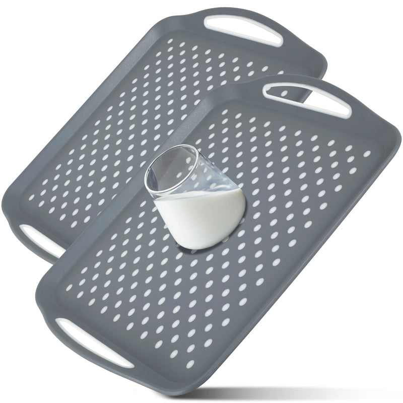1/2Pcs Bandeja para servir alimentos con asa rectangular antideslizante de plástico, apta para lavavajillas, bandejas para el regazo para cocina en el hogar