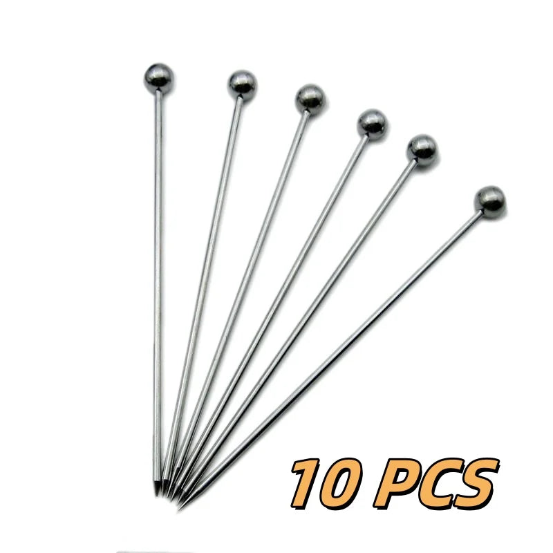 10/50/100 piezas de palillos de acero inoxidable para cócteles, brochetas de frutas, palillos de dientes para fiestas, herramientas de bar, agitadores de bebidas, palillos para martini, artículos para fiestas