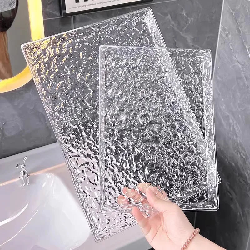 Bandeja rectangular de acrílico de lujo para el hogar, plato de té para sala de estar, plato para frutas, bandeja de almacenamiento de escritorio, bandeja de servicio para salón de belleza