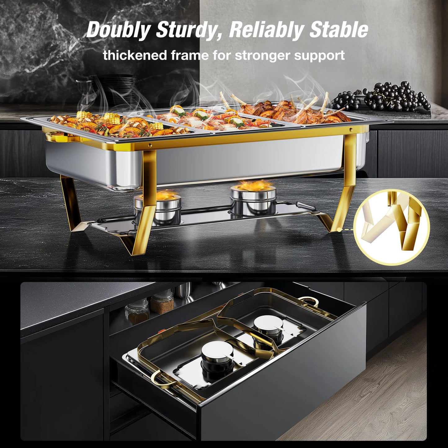 Chauffe-Plat Buffet Inox Doré 8 Litres