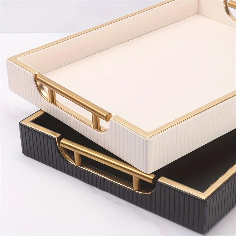 Plateau Bois Cuir Décoratif