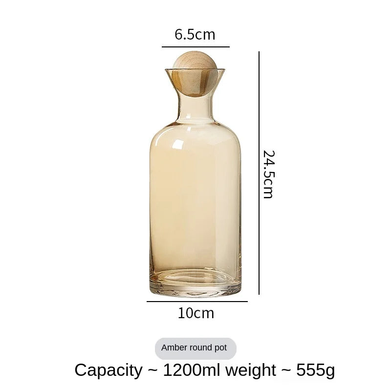 Jarra de agua de cristal estilo nórdico con tapa de madera, recipiente para bebidas frías, té, tetera, menaje del hogar, botella de agua transparente WF
