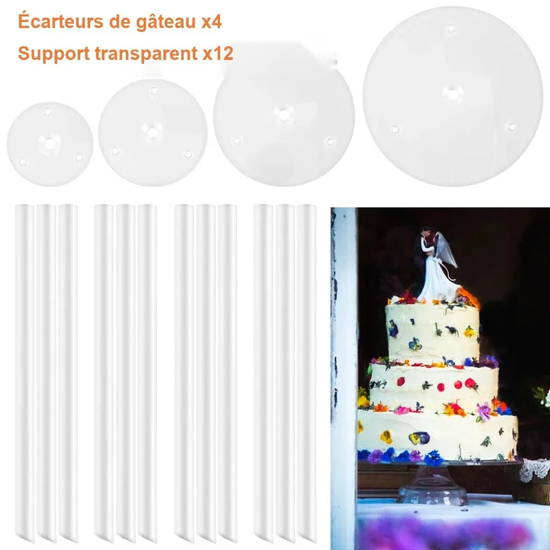 Soporte para pasteles, torre de postres de varios niveles, bases reutilizables para pasteles con 12 pilares de plástico, decoración de soporte para pasteles de cumpleaños