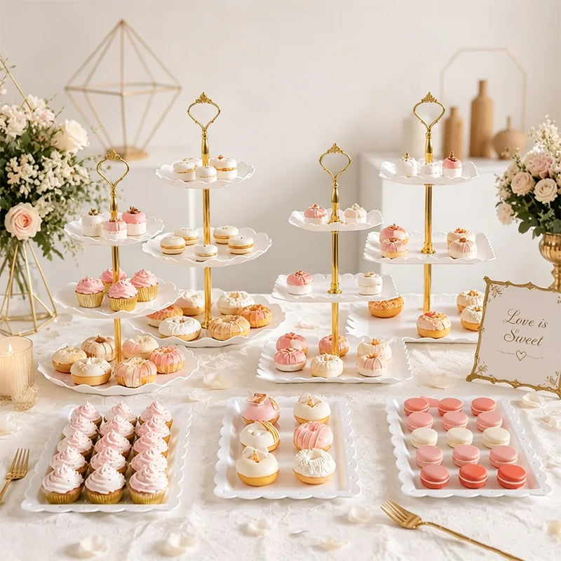 Présentoir Gâteau Doré Porcelaine Blanche