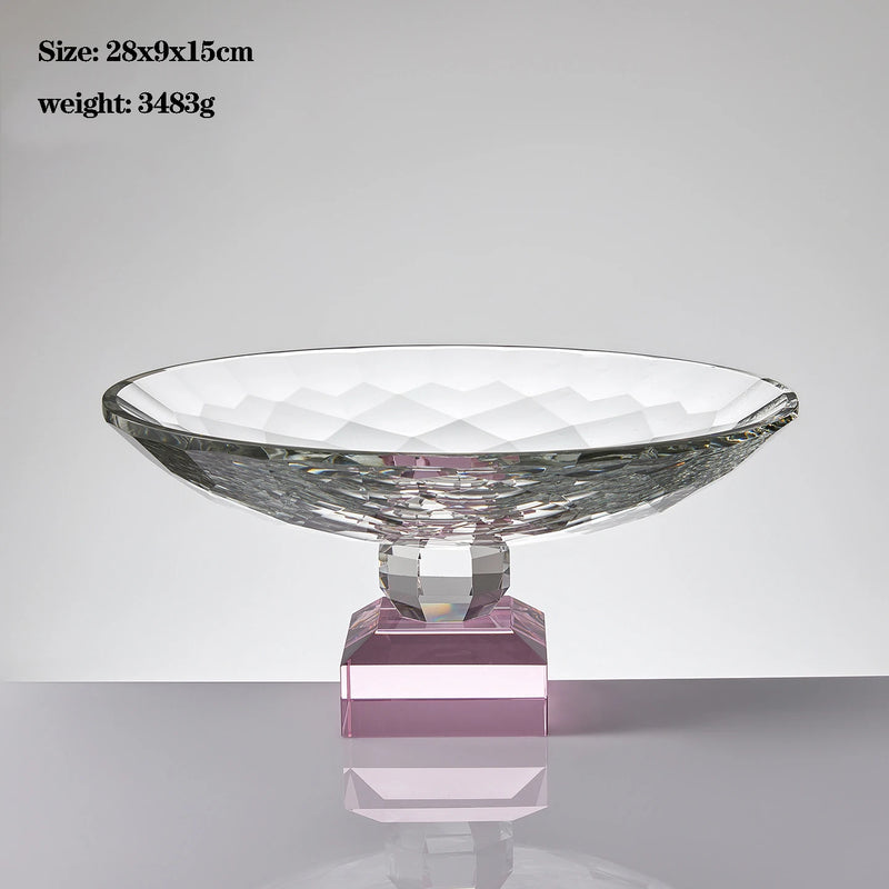 Plato de fruta de cristal transparente, bandeja con pedestal de lujo ligero para aperitivos y postres, bandeja de almacenamiento para entrada, plato decorativo para el hogar