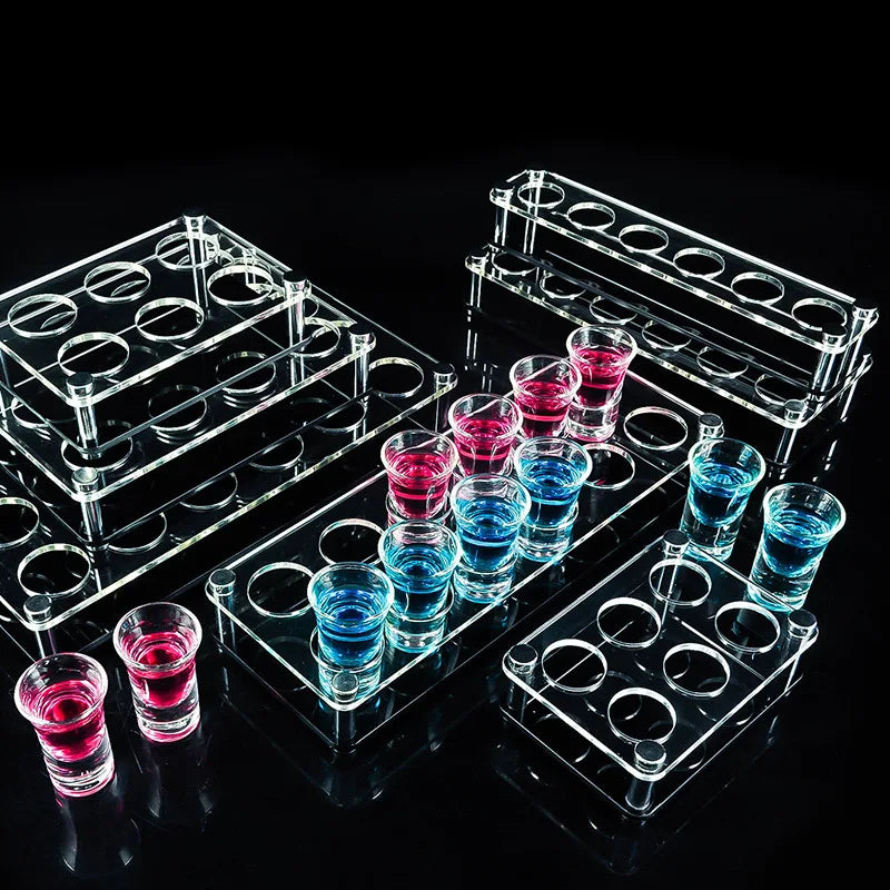Estante para vinos con 6/12/24 orificios, soporte redondo transparente para vasos de chupito, bandeja acrílica, expositor para tequila, licores y whisky, suministros de bar