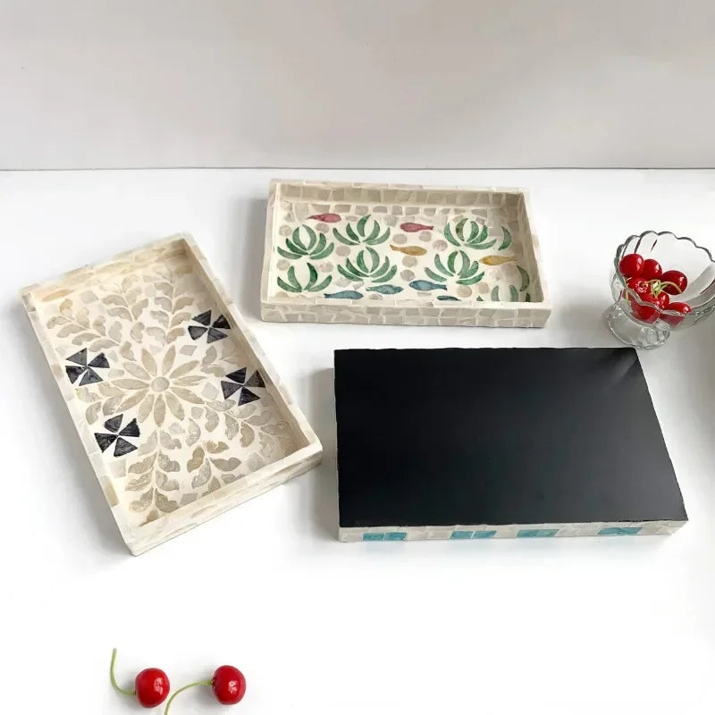 Bandeja rectangular de concha, plato de almacenamiento de concha ovalado de colores, decoraciones de almacenamiento para sala de estar, pastel, cafetería, restaurante, organizador de joyas