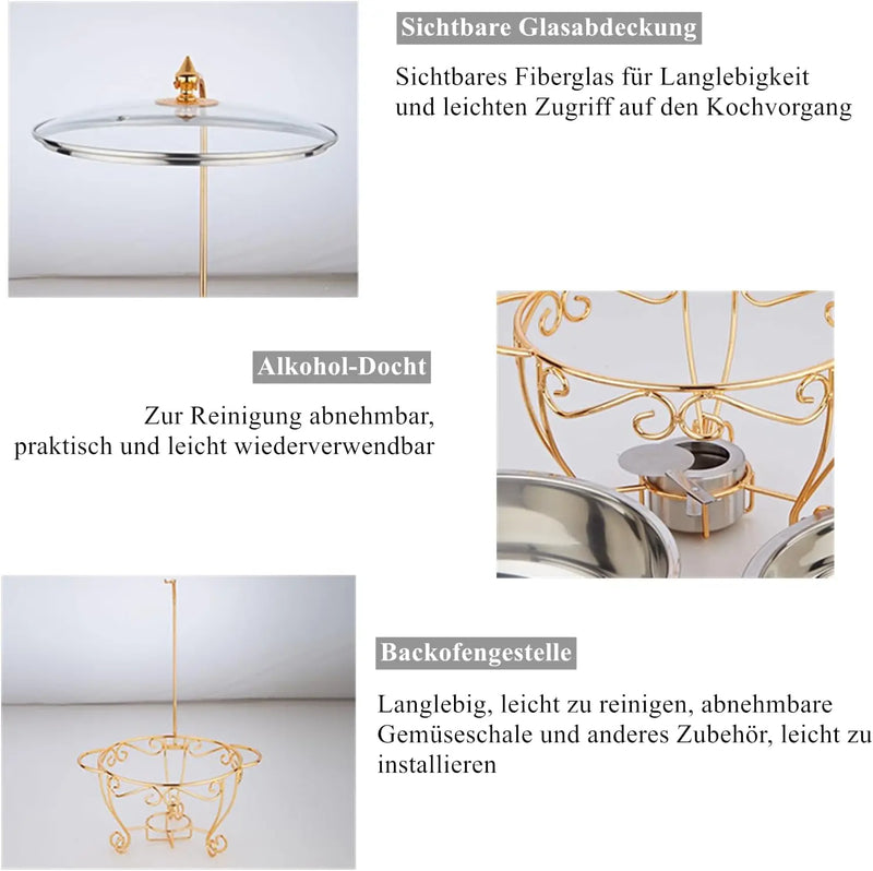 Chauffe-Plat Rond 6 L Couvercle Suspendu Verre Doré