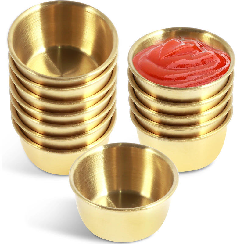 Juego de 12 cuencos para salsa de acero inoxidable 304, tazas para mojar redondas, recipientes para condimentos reutilizables de 45/55 ml