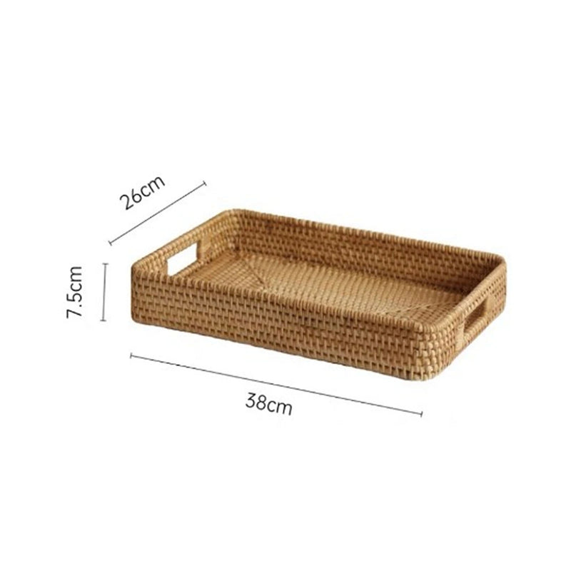 Bandeja de servicio con asas, cesta de ratán rectangular de gran capacidad, duradera y decorativa para frutas, postres, cocina y hogar