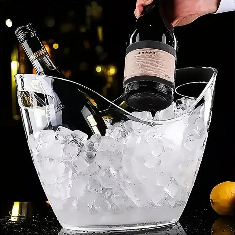 Cubo de hielo transparente de 4L, tina para bebidas con asa, enfriador grande para vino, champán, artículos de bar, enfriador de cerveza y vino para la familia