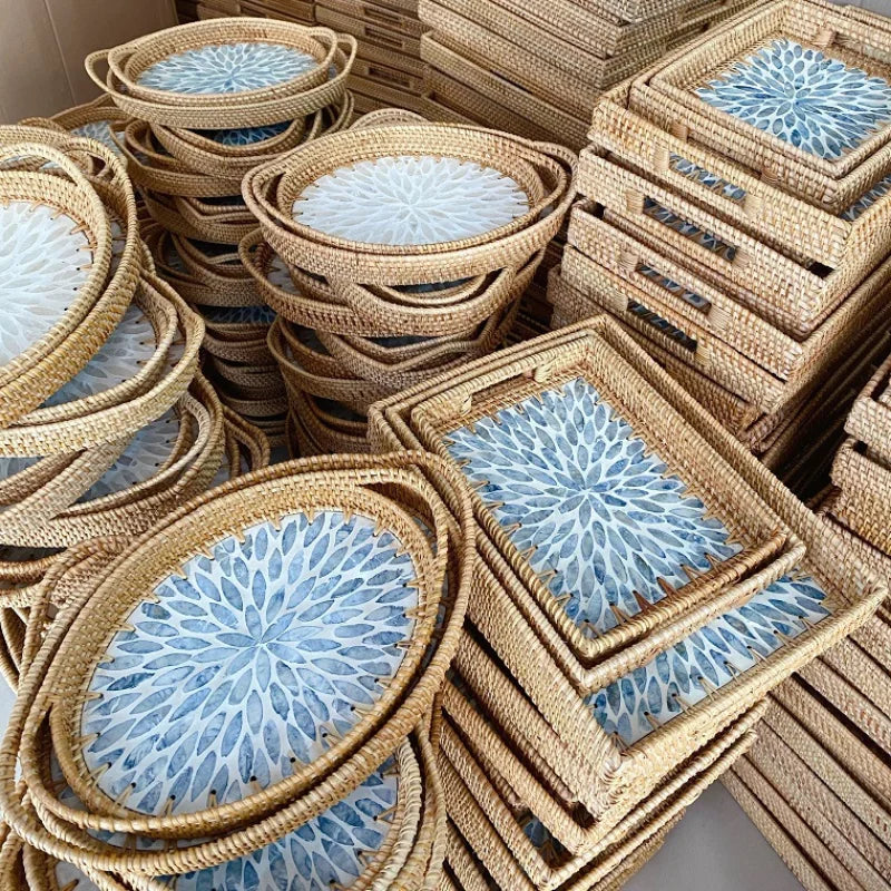 Plateau Rotin Coquillage Multifonction