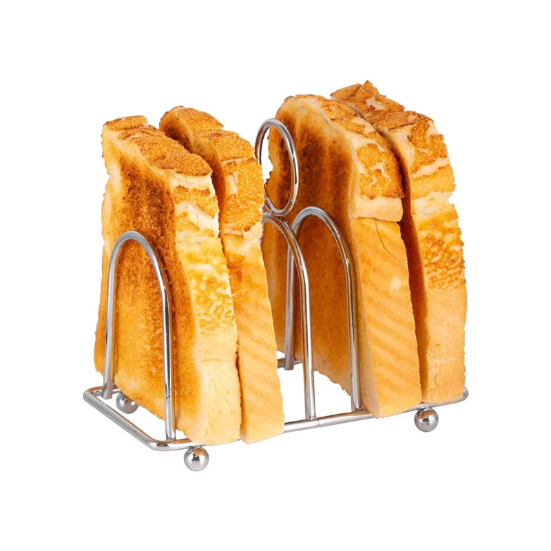 Rejilla para tostadas de acero inoxidable, soporte para 6 rebanadas de pan con asa, organizador de tostadas y soporte para servir.