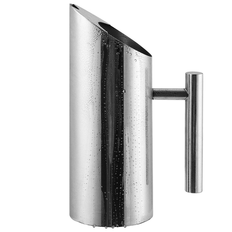 Jarra de agua de acero inoxidable con protector contra salpicaduras, jarra de metal moderna de grado alimenticio para bebidas frías/calientes, mango con aislamiento térmico