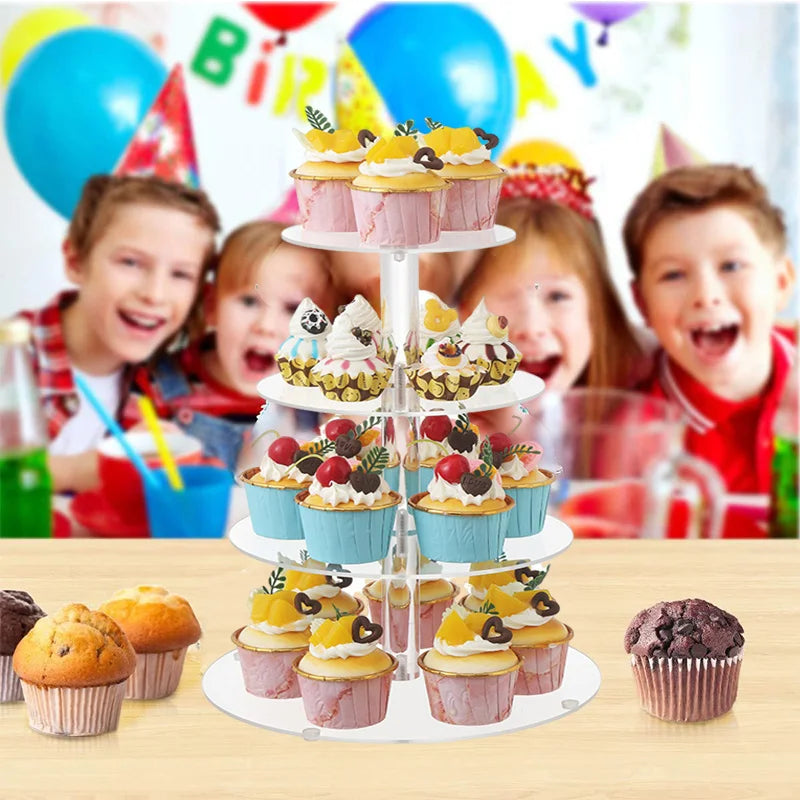 Soporte redondo de acrílico para pasteles de 3/4/5/6 niveles, expositor transparente para cupcakes y postres, soporte decorativo para fiestas de cumpleaños, bodas y Navidad