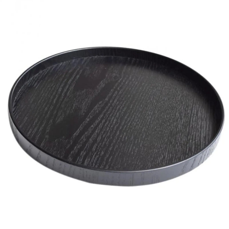 Bandeja de servir redonda de madera, bandeja rústica extra grande para servir comida y aperitivos, fuente para ensaladera, plato de transporte para color negro