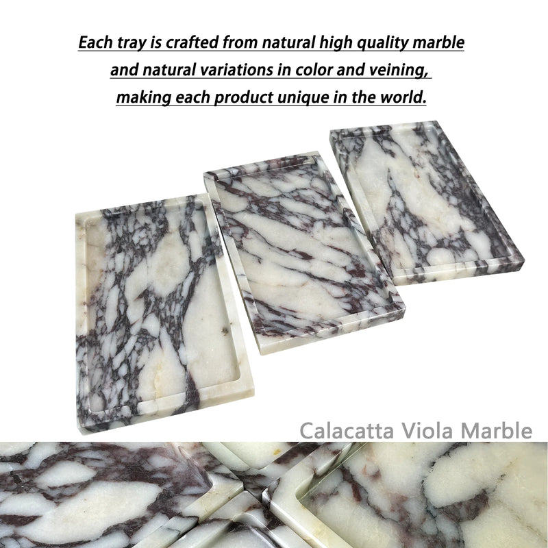 Bandeja de tocador de mármol natural de 10"x6", bandeja de piedra de mármol Calacatta Viola auténtica para baño/cocina/tocador