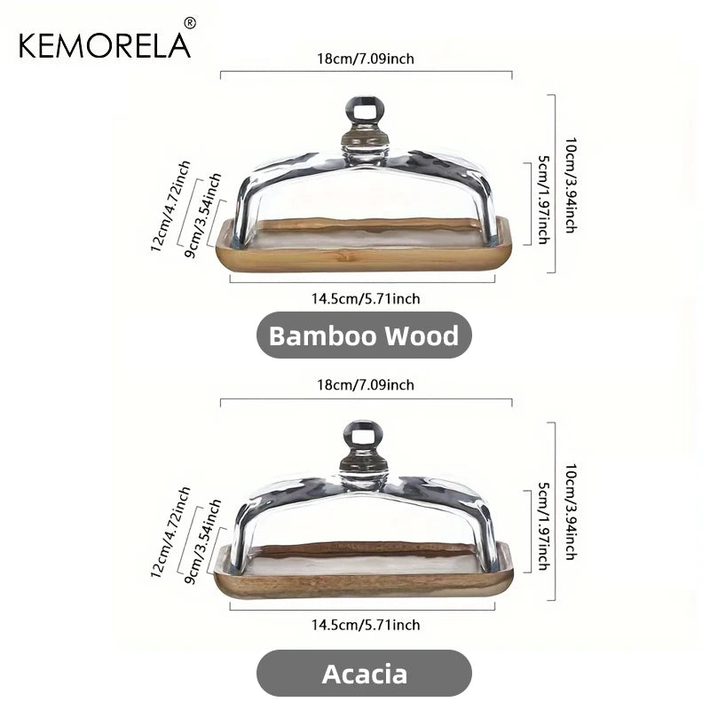 1 pieza Plato de madera para postres y pasteles con cubierta de vidrio, bandeja para servir, plato para restaurante, bandeja para queso, pudín, aperitivos y cocina