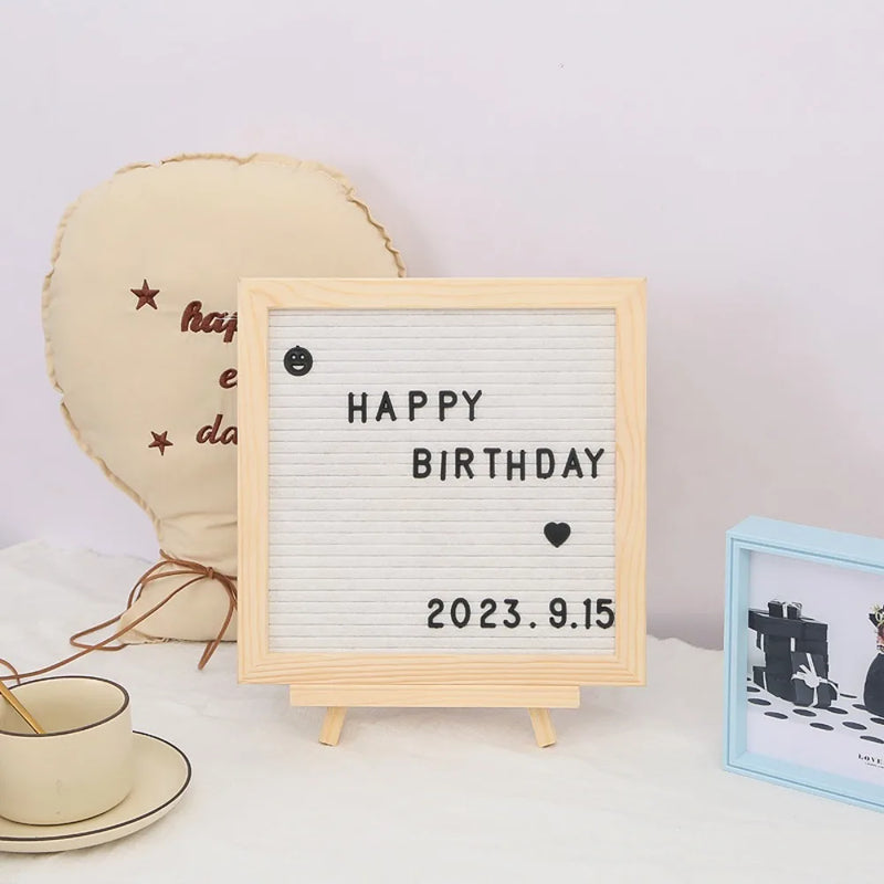 Tablero de mensajes de letras de madera multifuncional con símbolos intercambiables, tablero de fieltro de 10x10 pulgadas, decoración para el hogar, pizarra para tienda