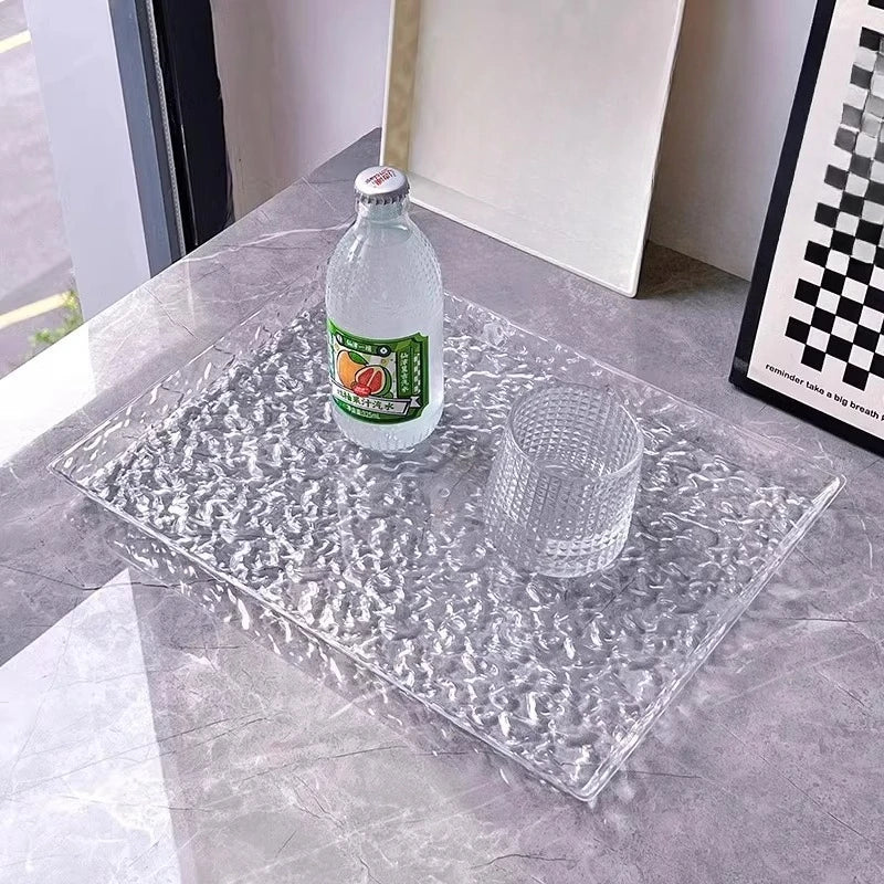 Bandeja rectangular de acrílico de lujo para el hogar, plato de té para sala de estar, plato para frutas, bandeja de almacenamiento de escritorio, bandeja de servicio para salón de belleza