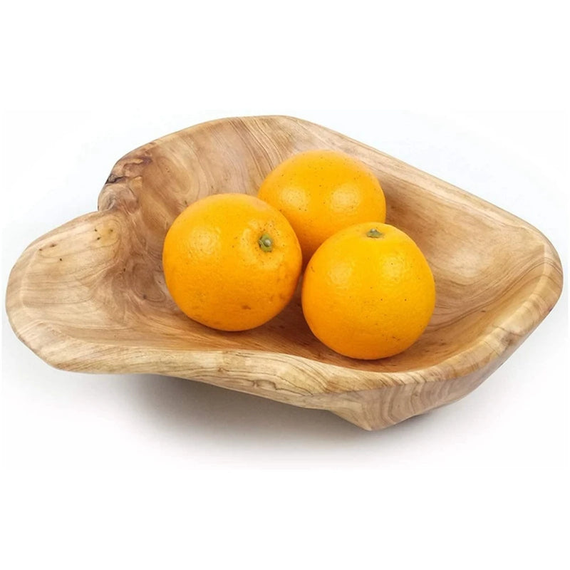 Ensaladera de madera para frutas, cuenco tallado a mano de raíz, frutero decorativo de madera real para salón, 15-19 cm
