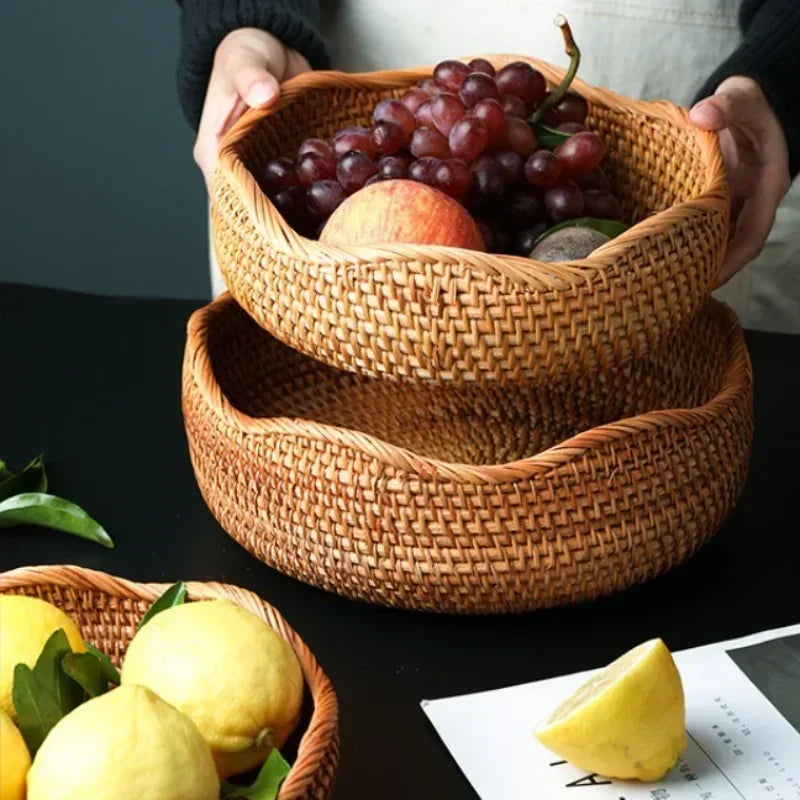 Nueva cesta de almacenamiento tejida a mano, bandeja de almacenamiento de ratán, cesta de mimbre, cesta para pan, frutas, desayuno, té, picnic, cesta de almacenamiento para cocina