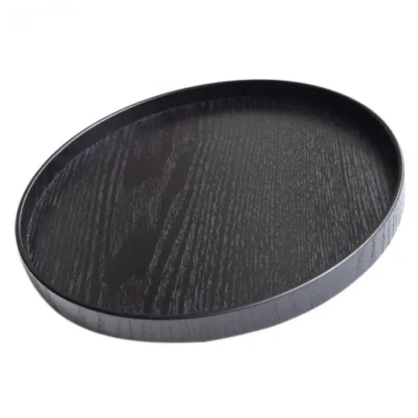 Bandeja de servir redonda de madera, bandeja rústica extra grande para servir comida y aperitivos, fuente para ensaladera, plato de transporte para color negro