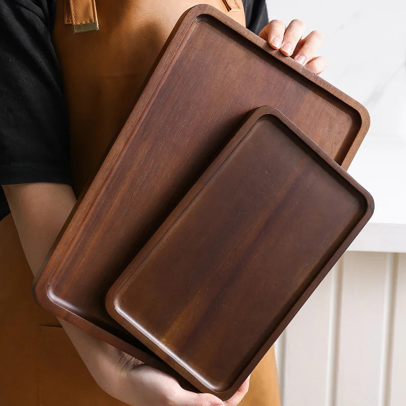 Bandeja de café de nogal tamaño grande, plato de madera para comida, taza, cena, pastel, pan, bandeja de madera maciza, accesorios decorativos de cocina