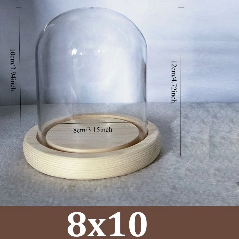 Cúpula de cristal transparente con base de madera maciza, tarro de exhibición para centros de mesa de comedor y decoración de bodas en el hogar u oficina