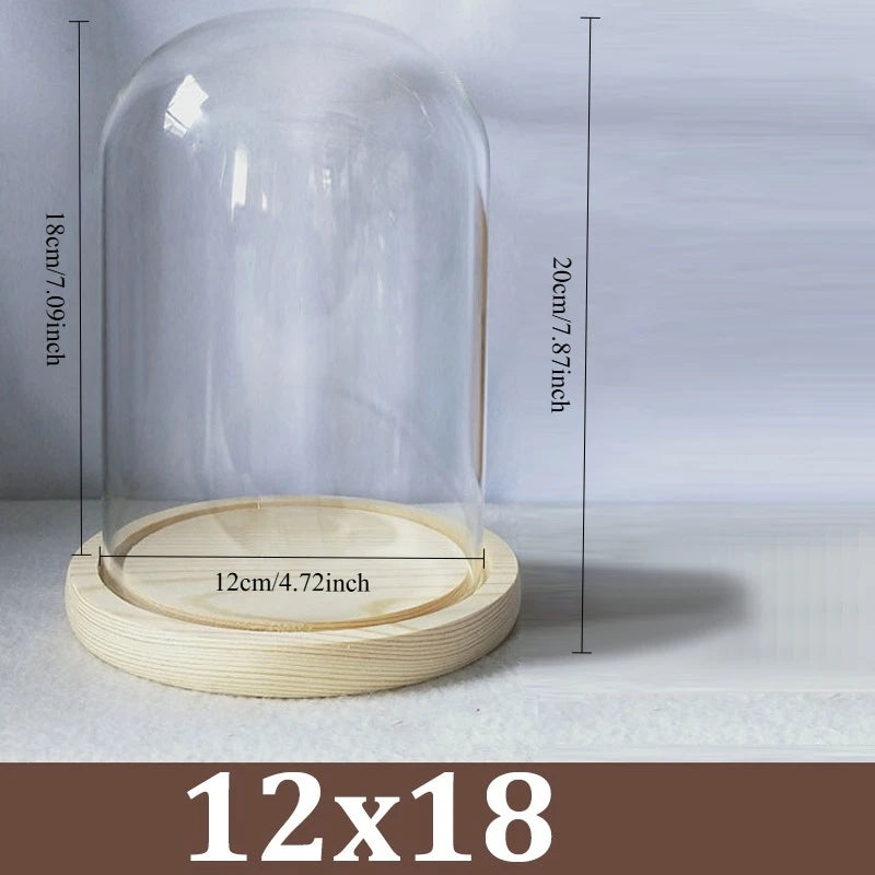 Cúpula de cristal transparente con base de madera maciza, tarro de exhibición para centros de mesa de comedor y decoración de bodas en el hogar u oficina