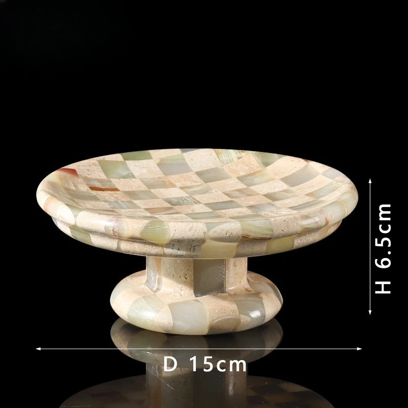 Bandeja nórdica vintage de mármol a cuadros, plato de postre y fruta de piedra de lujo hecho a mano, centro de mesa decorativo para el hogar, regalo