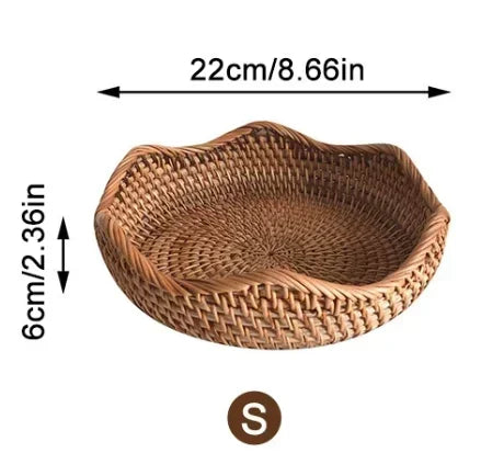 Nueva cesta de almacenamiento tejida a mano, bandeja de almacenamiento de ratán, cesta de mimbre, cesta para pan, frutas, desayuno, té, picnic, cesta de almacenamiento para cocina