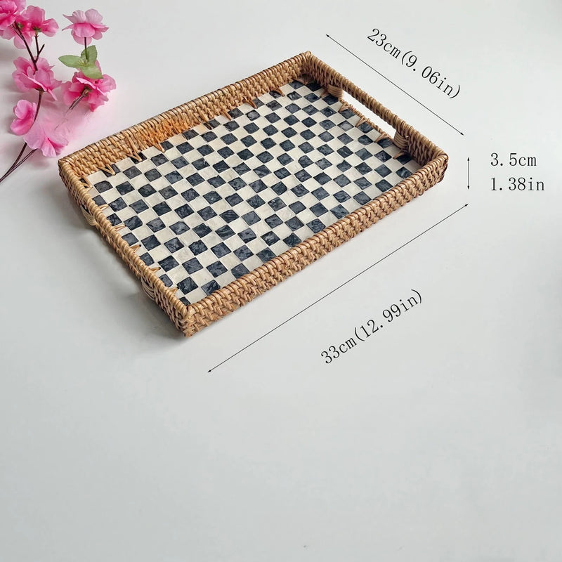 Plateau Rotin Coquillage Naturel Artisanal