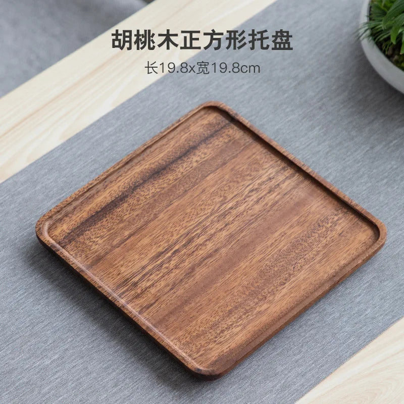 Bandeja rectangular de madera de nogal, bandeja para té de burbujas, bandeja para pasteles, pan, desayuno, aperitivos, artículos de hotel, bandeja de té para restaurante