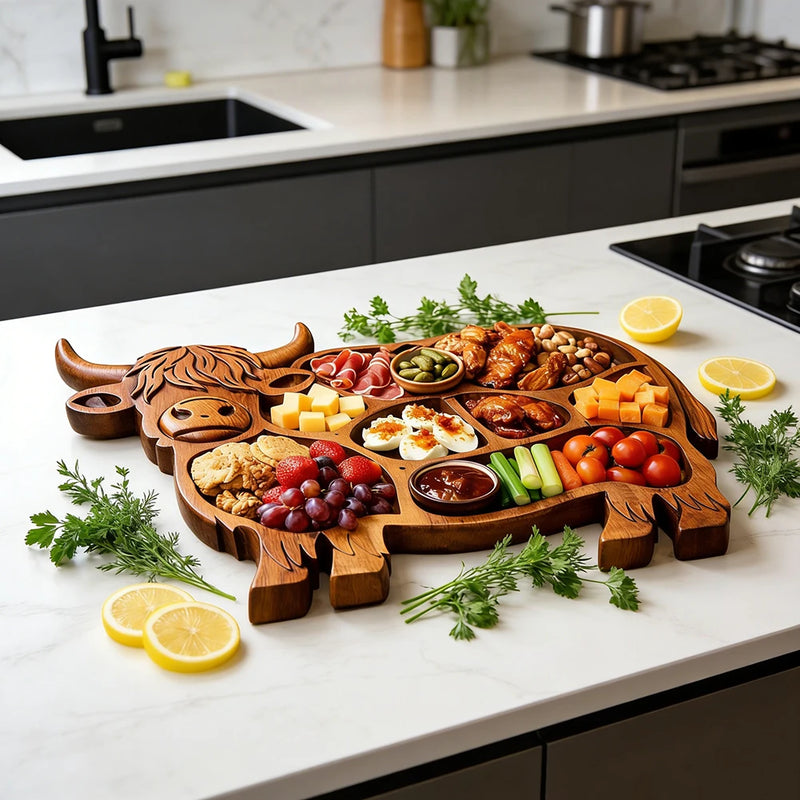 Planche Apéritive Bois Vache Highland Compartiments