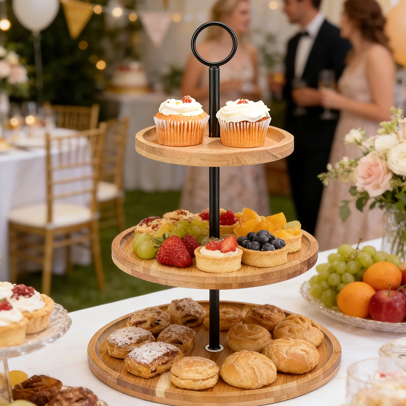 Présentoir Gâteau Bambou 2 Étages Dessert Minimaliste – déco mariage et fête d'anniversaire