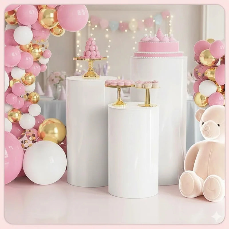 3/5 piezas de pedestales cilíndricos blancos, pilares de zócalo redondos para bodas y fiestas, mesa de postres, pasteles y decoración de fondo de flores