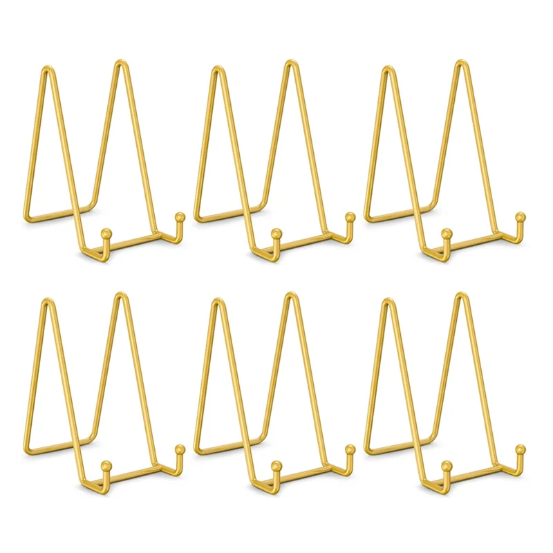 Soportes para platos de exhibición - Soporte de exhibición para platos de 6 pulgadas + soporte de marco de metal para platos decorativos, caballete para fotos-AT64